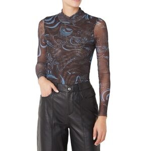 Ted Baker Judine Blue Mesh High Neck Long Sleeve Mock Neck Top XXS